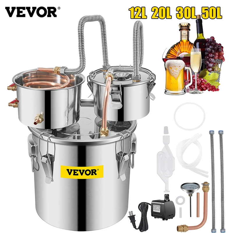 VEVOR 12L 20L 30L 50L Alcohol Brewing Distiller DIY Moonshine Apparatus Stainless Steel Still Whisky Beer Brandy Home Appliance
