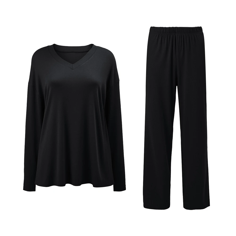 Modishion Women's V-neck long-sleeved pyjamas home wear set loose and comfortable simple and fashionable Sleepwear: 3 - 5 Days Free Delivery Only UK