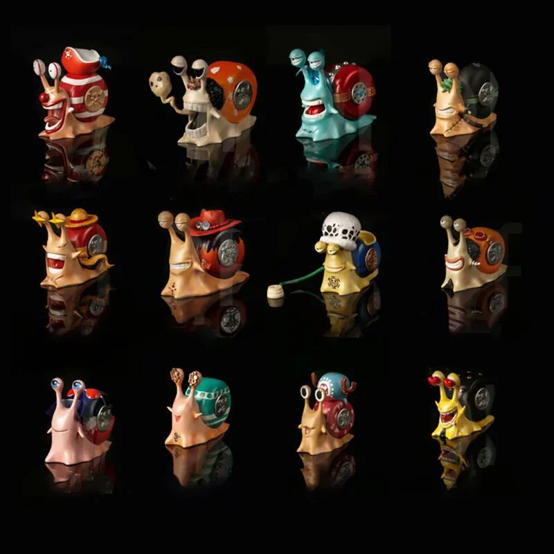 

12pcs/set Anime One Piece Zoro Luffy Ace Sanji Chopper Law Nami Usopp Robin Franky PVC Den Den Mushi Action Figure Model Toys