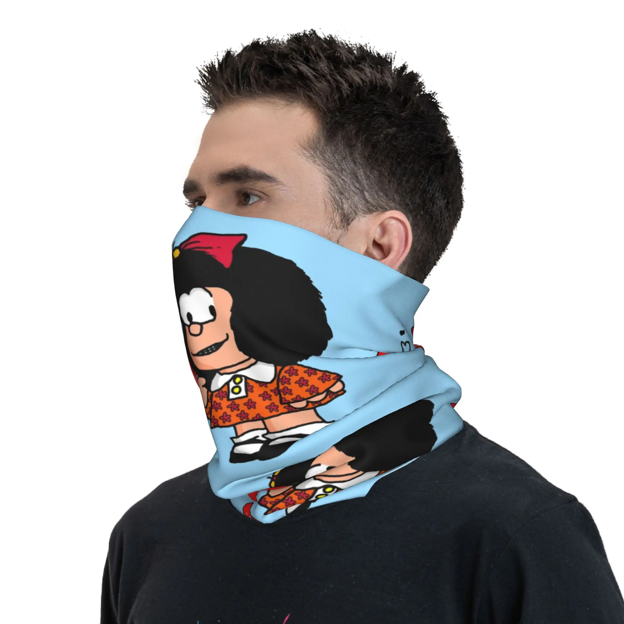 Winter Headband Neck Warmer Women Men Hiking Camping Tube Scarf Cartoon Quino Comic Face Bandana Gaiter Mafalda Love You