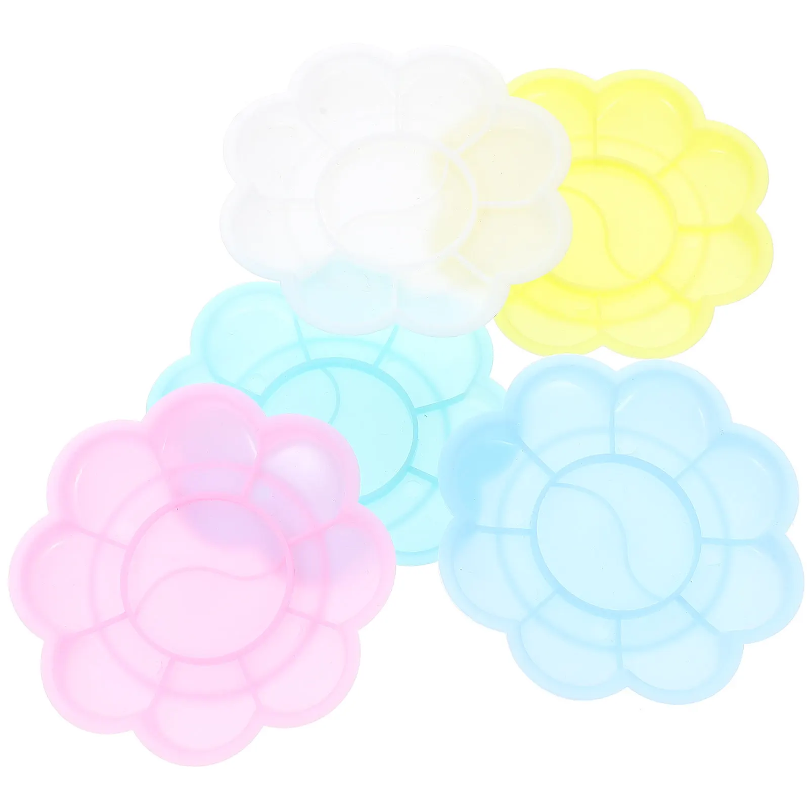 100Pcs 플라스틱 컬러 믹싱 팔레트 수채화 안료 혼합을위한 꽃 모양 페인트 트레이 미술 용품 ??아티스트 공예품
