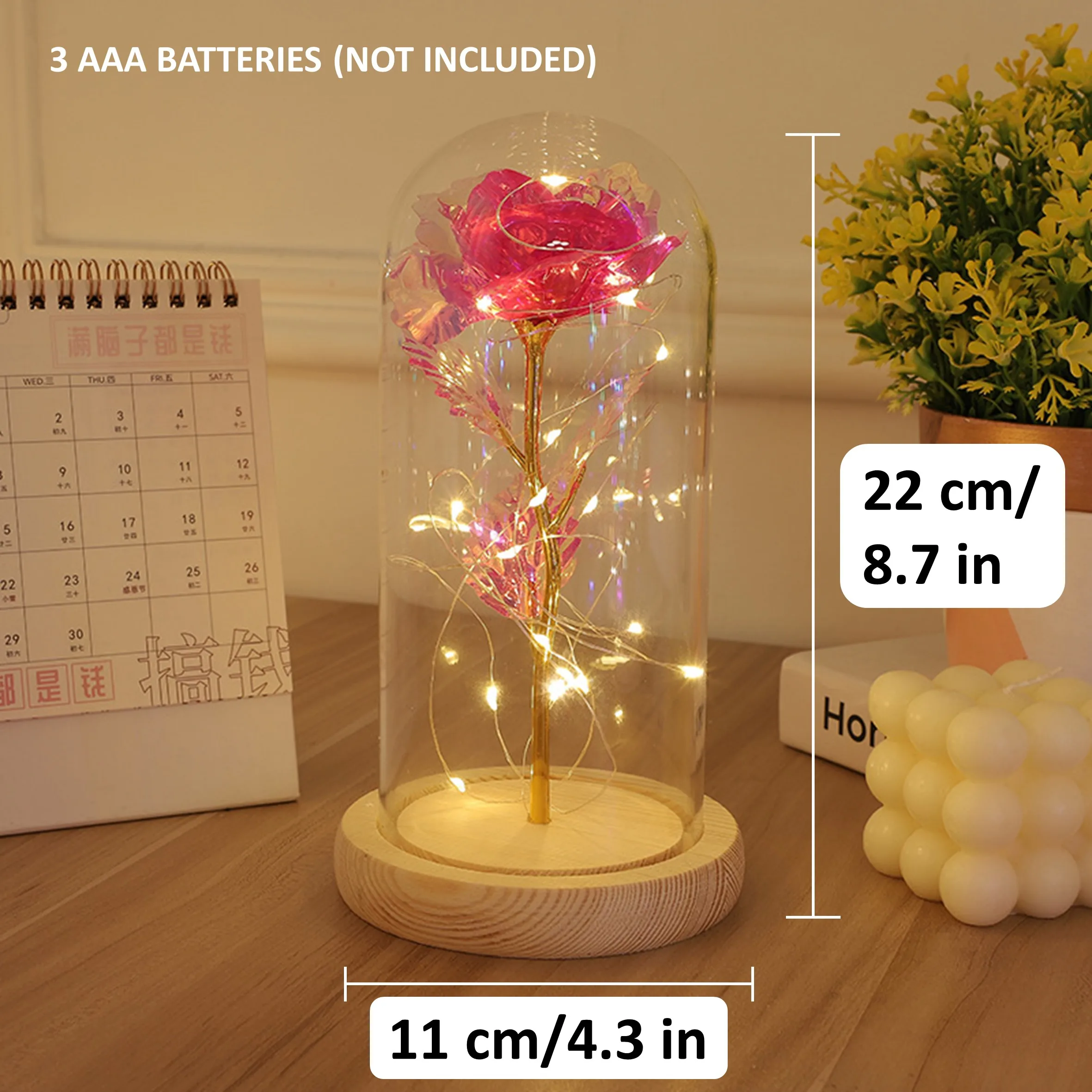 

2023 Hot Beauty and The Beast Eternal Rose White Base with LED Lights Dome Black Red Rose Valentine's Day Mother's Day Gift