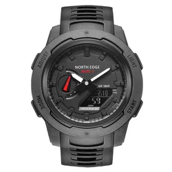 NORTH EDGE Carbon Fiber Case Men's Waterproof Quartz Wristwatch with Stopwatch & World Time Function (MARS3 - Black - box)