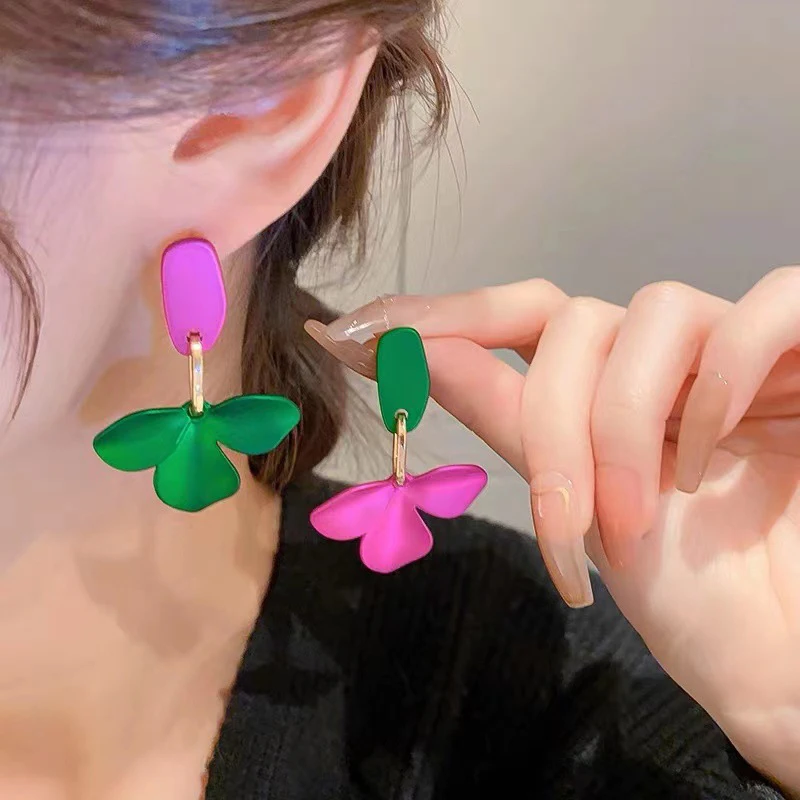 

New Flowers Earrings Women Fashion Exaggerated Purple-Green Petal Eardrops Gifts