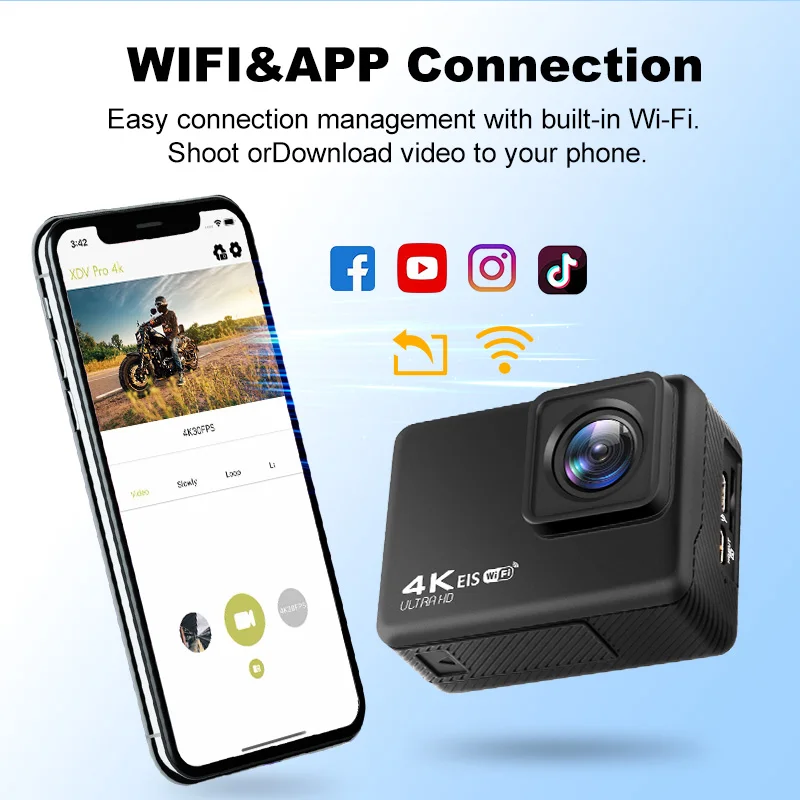4K/60fps Action Camer  24MP Wi-Fi 2" IPS LCD 170D Underwater 30M Helmet Video Sport Anti-Shake Action Camera With IMX386 Lens 3