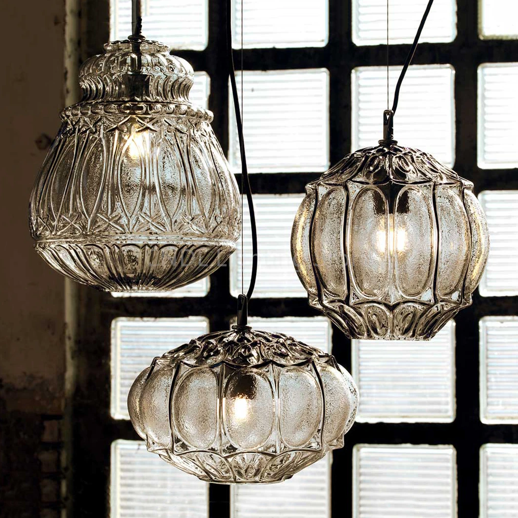 

Nordic designer transparent glass pendant lights postmodern villa living room decoration hanging lamp exhibition hall lighting