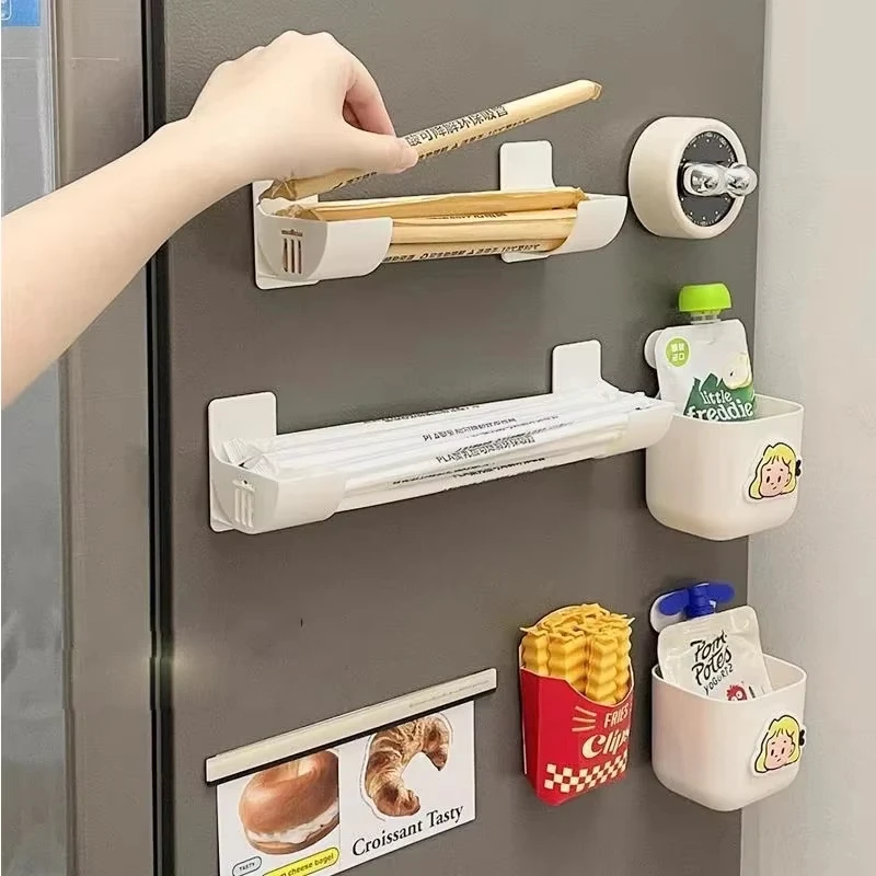 4pcs Wall Mounted Garbage Bag Holder Kitchen Bathroom Side Film Container Organizer Cling Film Garbage Bag Plastic Shelf