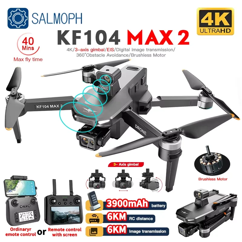 Professional Drone KF104 / KF104MAX2 4K Camera 3-Axis Gimbal WIFI 360 Obstacle Avoidance
