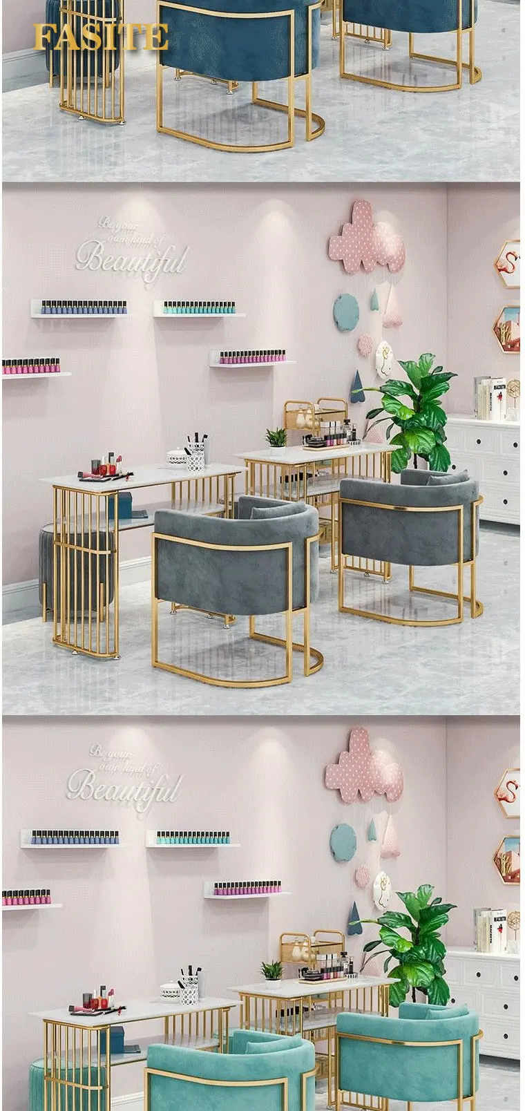 Description Picture 5 of itemNordic Light Luxury Marble Manicure Table and Chair Set Single Manicure Table Beauty Salon Double Nail Table Desk Manicure Table