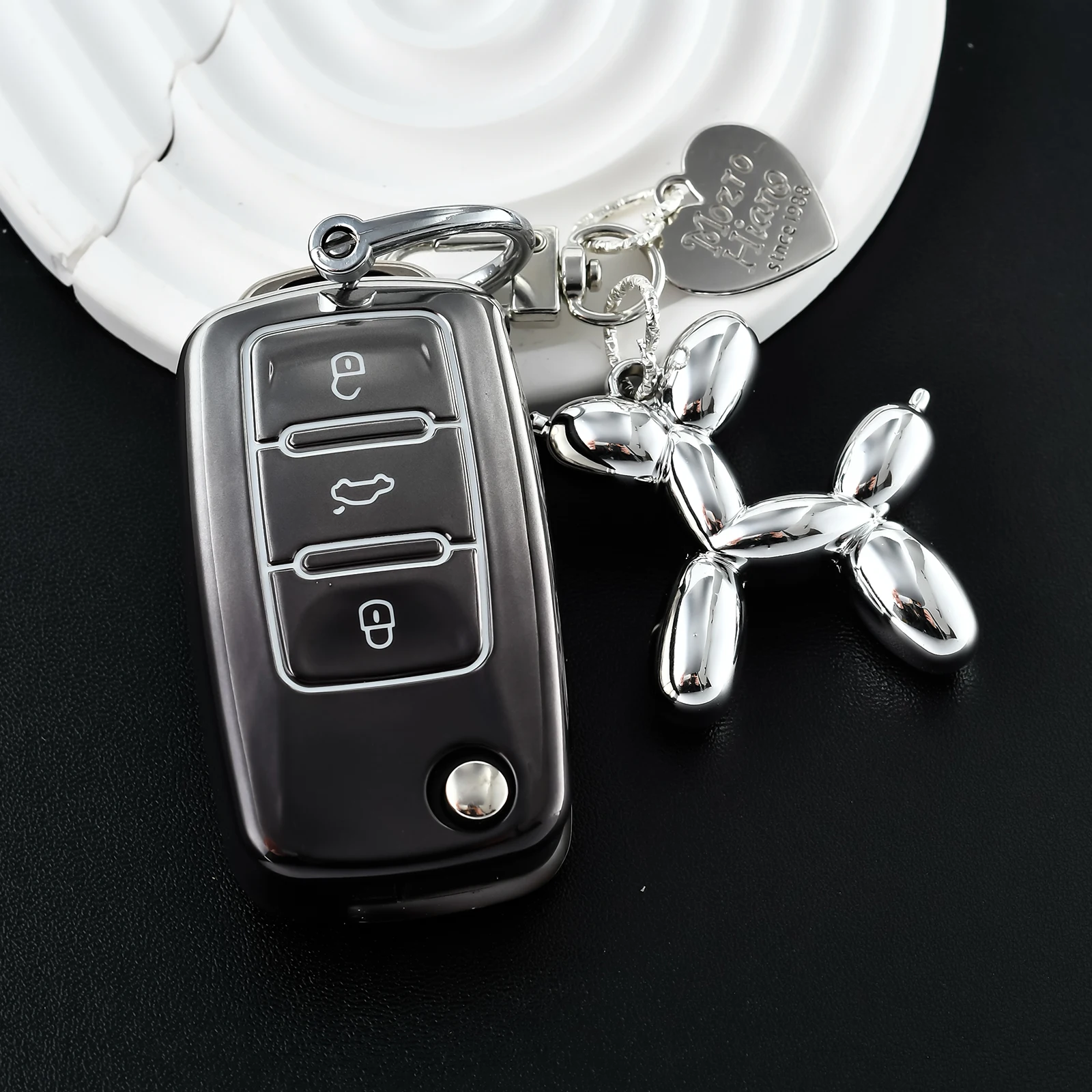 Premium Leather Car Key Case with Keychain