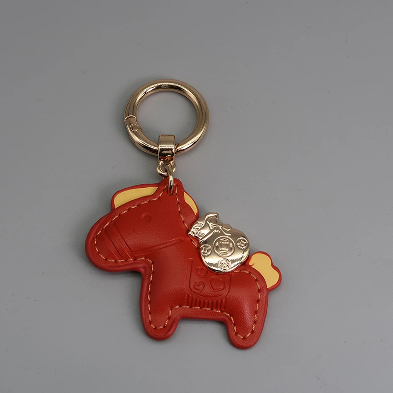 Leather Pony Keychain Charm Women Bag Pendant Key Chains Creative Lucky Horseback Money Bag Keyring Cute Animal Ornament