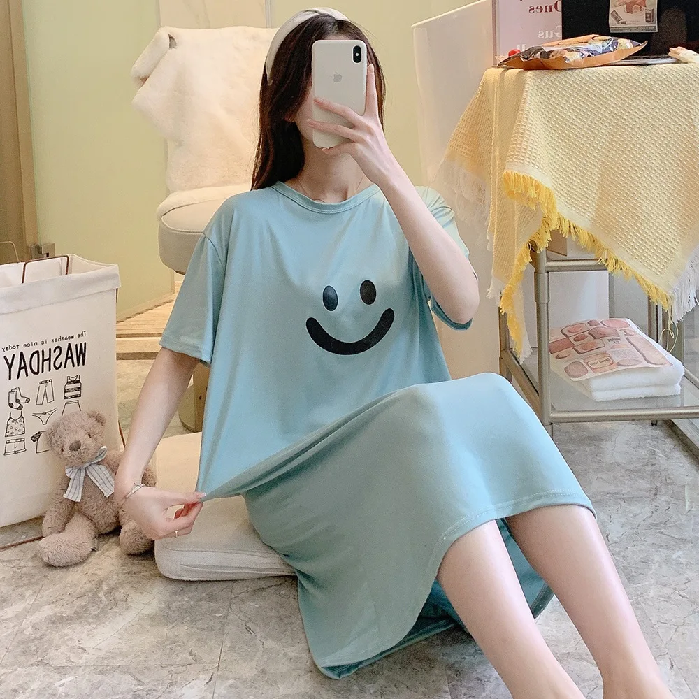Summer Ladies Maternity New Short-Sleeved Nightgown Female Summer Pajamas Maternity Casual Large Size Loose Nightgown Homewear 6