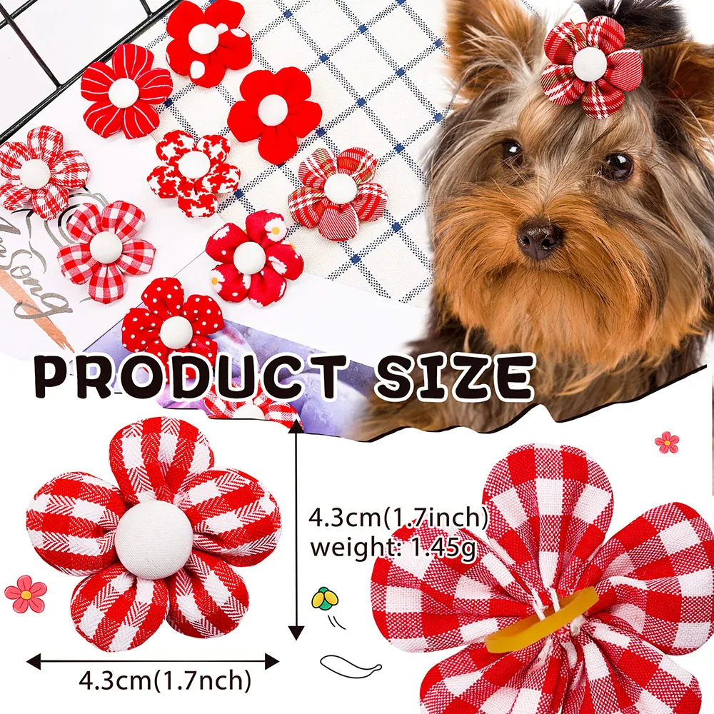 10/20pcs Flower Dog Hair Bow Red Style Valentine's Day Decorate Dog Bowknot with Rubber Bands for Small Dog Puppy Accessories 2