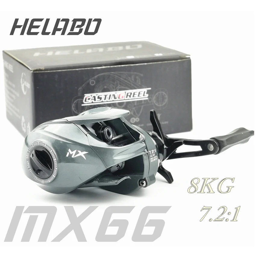 

HELABO Baitcasting Reel mx66 original high speed 7.2:1 gear ratio 8kg max drag Fishing Reels magnetic brake system
