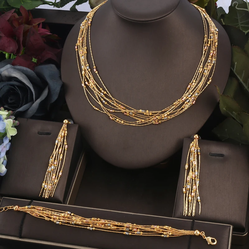 New Nigeria 2pcs Bridal Zirconia Jewelry Set Luxury Dubai Necklace Gift for Women