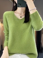Basics 2024 Autumn Winter Women Sweater 100% Merino Wool V-Neck Knitwear Solid Office Lady Pullover Long Sleeve Cashmere Clothes - Image 3