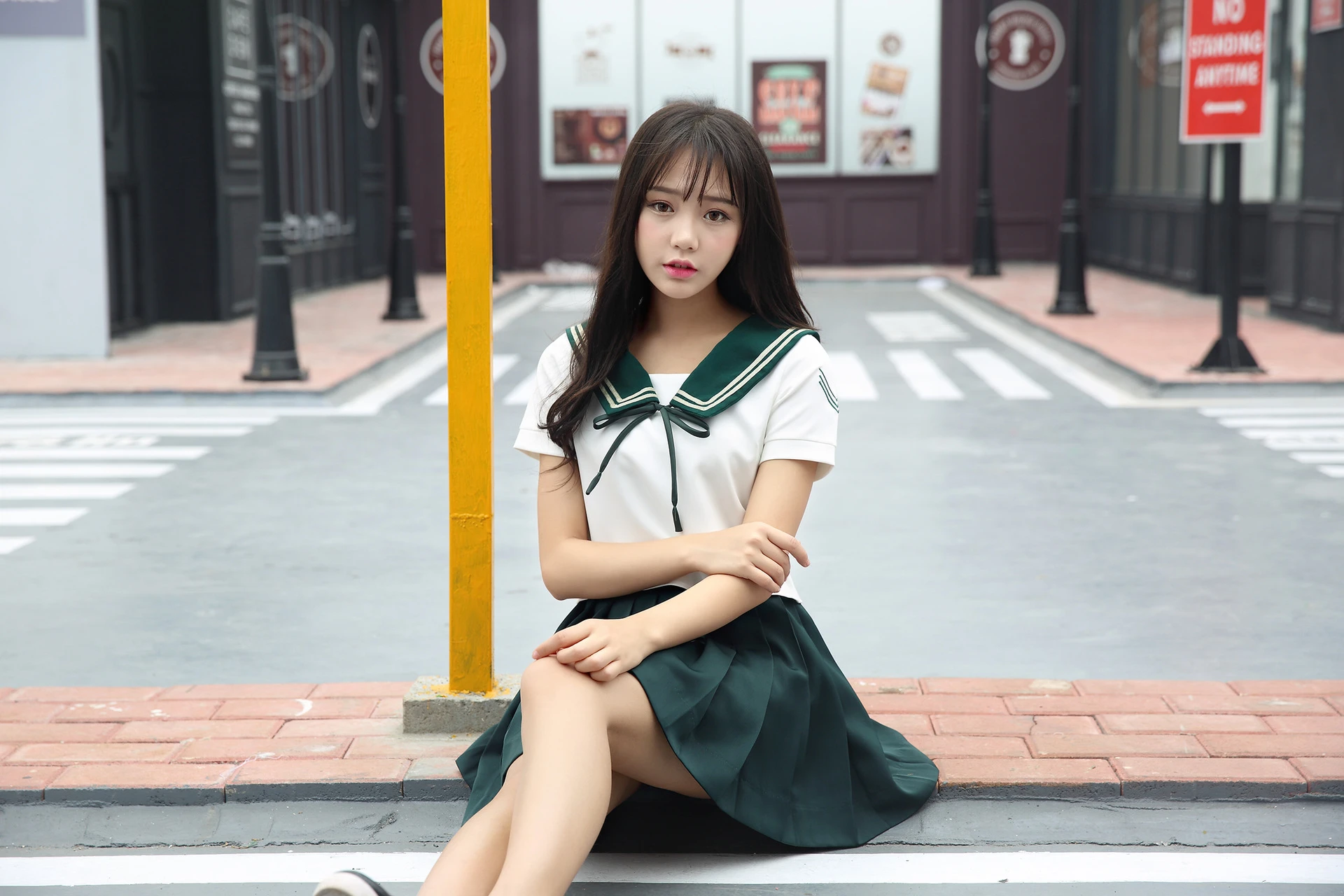 女性のための良質の日本の制服,セーラースクールユニフォームセット,大きいサイズのxl,白と緑のスカート,半袖シャツ