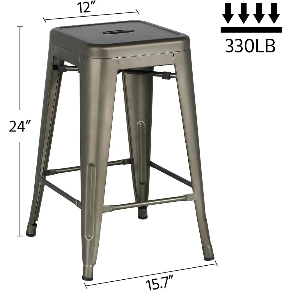 24'' Metal Bar Stools Counter Height Barstools Set of 4 High Backless Industrial Stackable Metal Chairs for Indoor