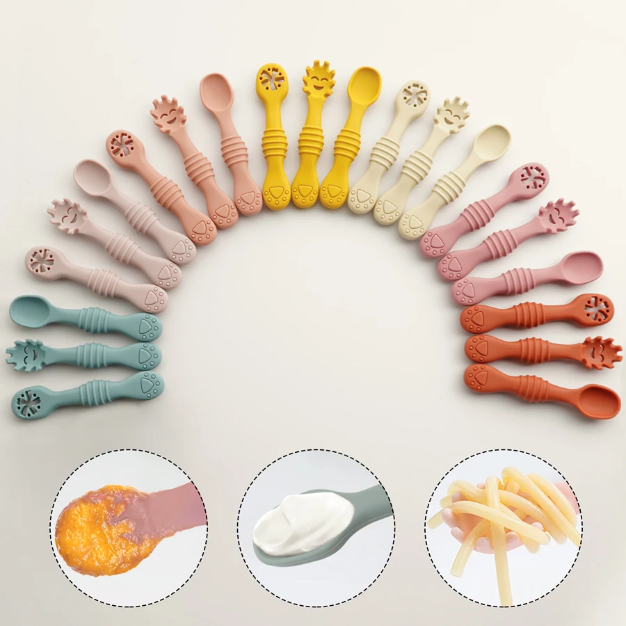 Baby Cartoon Spoon Children's Tableware Set Children Utensil Feeding Set Toddler Silicone Dinnerware Cutlery Baby Accessories 6