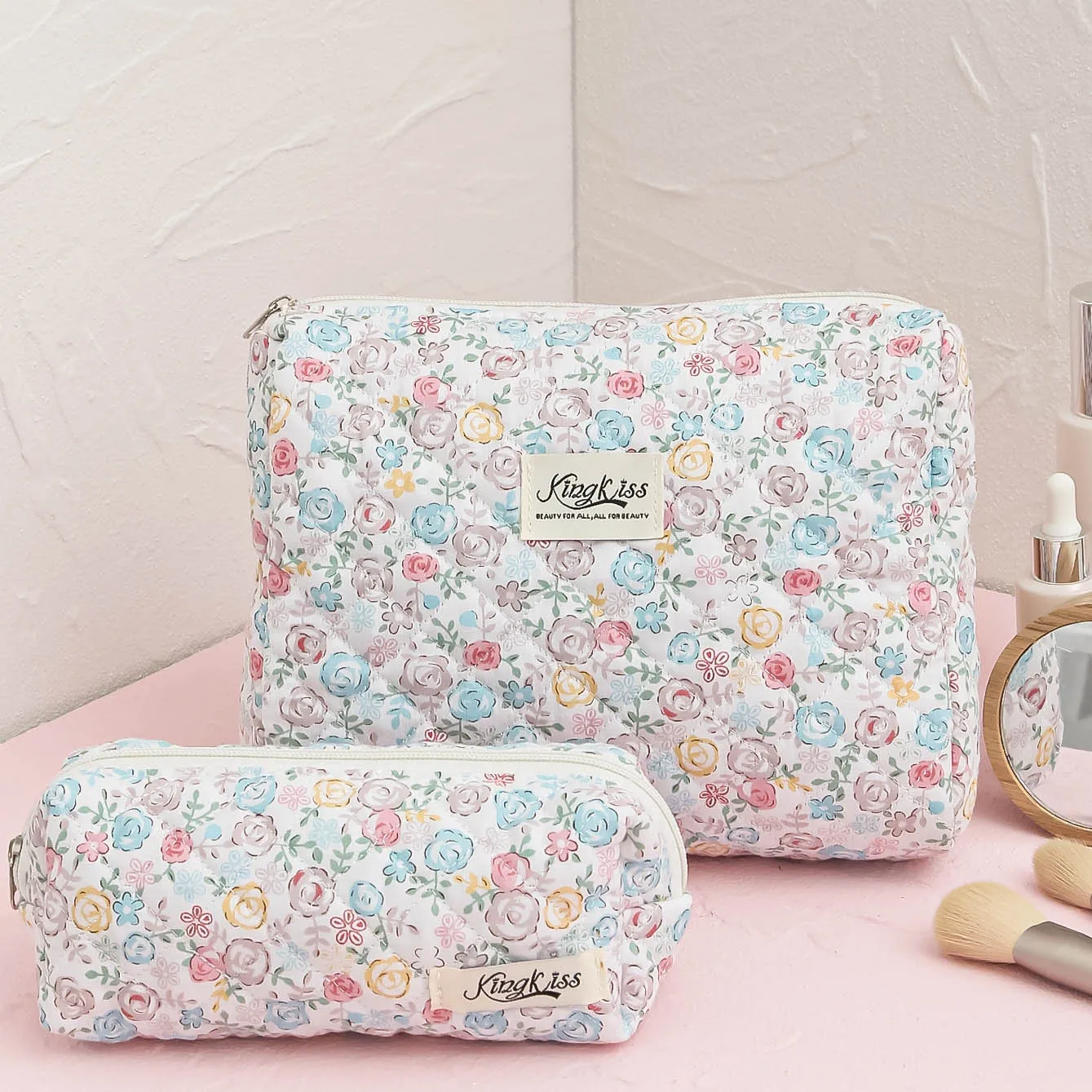 Floral Makeup Bag Set With Zipper Travel Toiletry College Organizer Bag For Women Makeup Storage Bag Cosmetic Bag 3