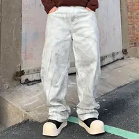 Loosen Wide Leg White Pants Men Hand-painted Spliced Denim Bottoms Man's Fall New Baggy Jeans 1