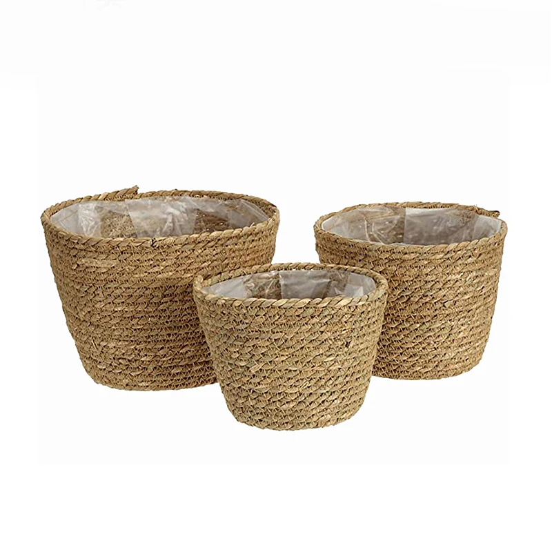 Straw Weaving Flower Plant Pot Basket Grass Planter Basket Indoor Outdoor Flower Pot Cover Containers for Plantable Decoration flower pot,storage basket,plant pot