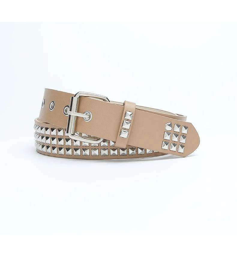 Women's Belt Square Bead Rivet Punk Style Decorative Eye Belt_voghion.com