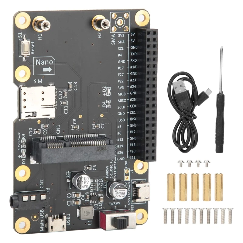 3G/4G LTE Base Hat for Raspberry Pi 4/3/2/B+ Module Computer Board to USB 3G/4G LTE to USB Module with SIM Card, 3Amps