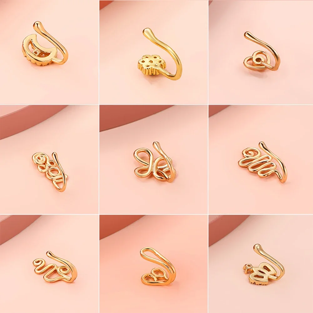 Women's Delicate Fake Piercing Nose Clip Front Styling View