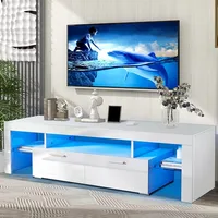 LED TV Stand with Storage Lights for 55/65/70/75 inch TV, TV Console Table with High Glossy Entertainment Center for Gaming 1