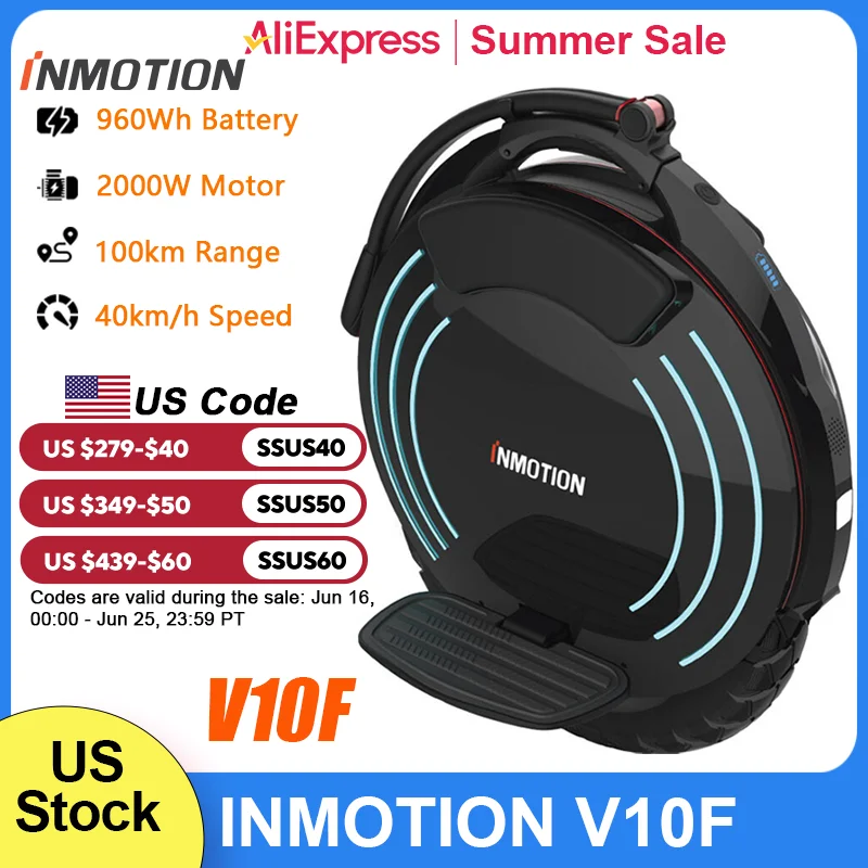 Original INMOTION V10F Electric Unicycle 40km/h Speed 84V 960Wh