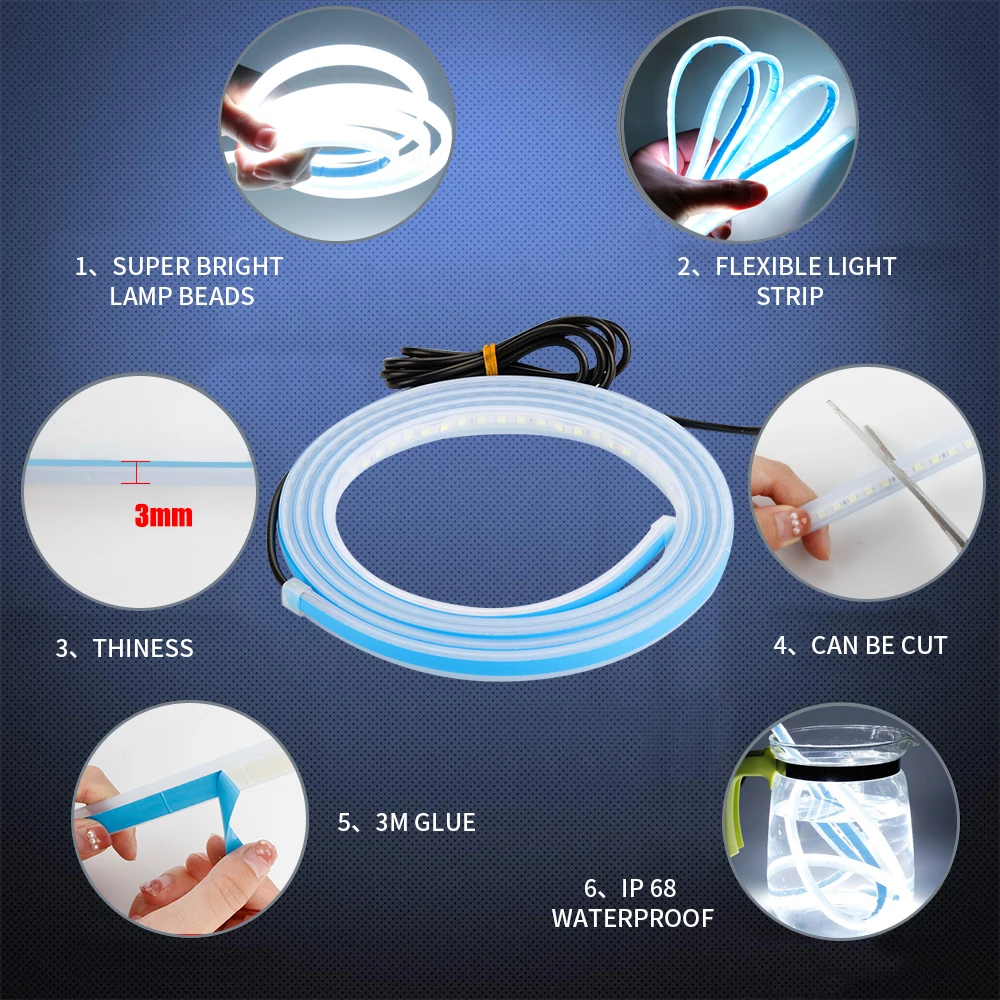 OKEEN 180cm Led Car Hood Lights Strip Universal Engine Hood Guide Decorative Light Bar Auto Headlights Car Daytime Running Light