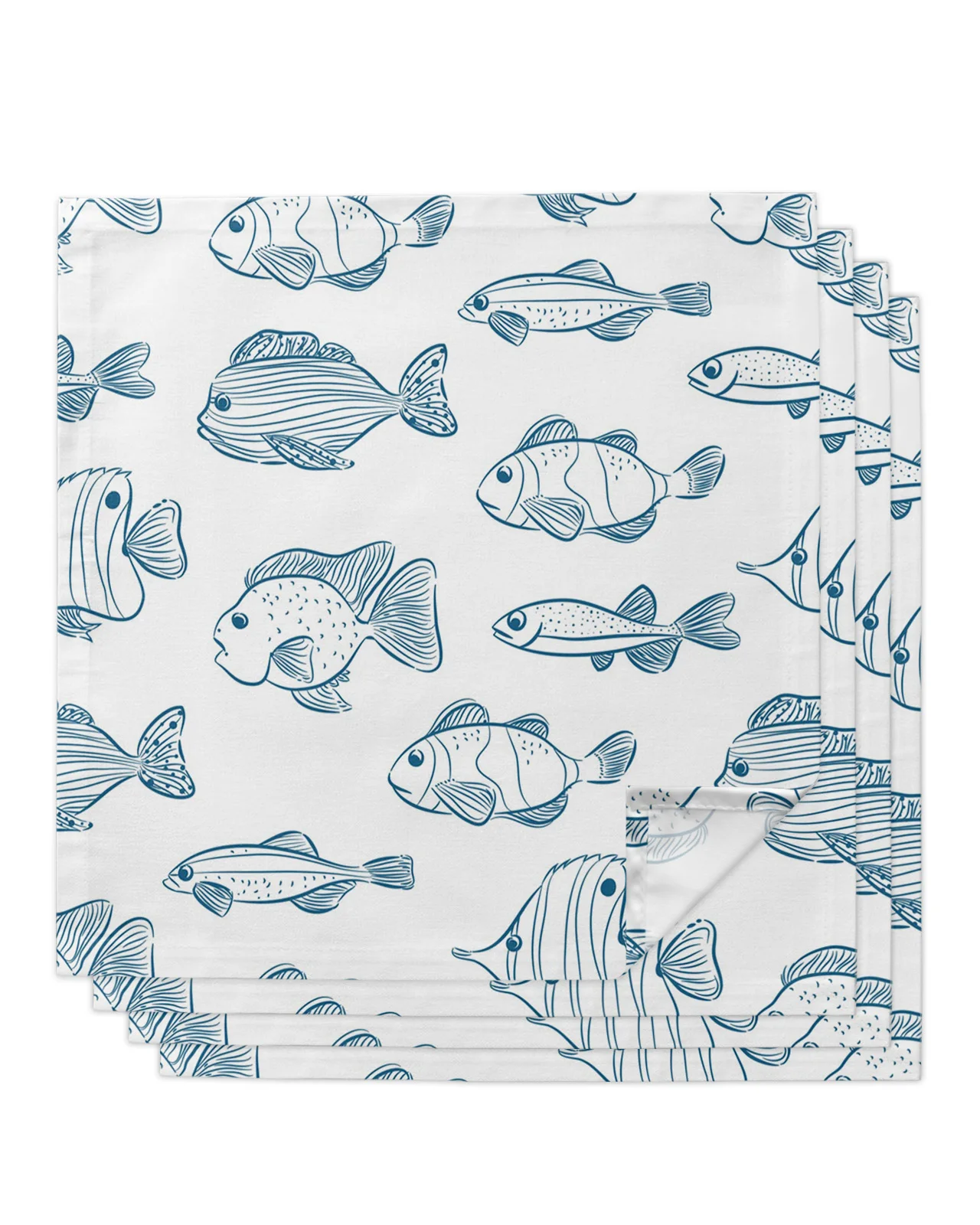 

4/6/8pc Animal Blue Fish Table Napkin Set Kitchen Tea Towels Wedding Banquet Decor Napkins Cloth
