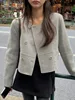 Women's round Ne Woolen Coat Long Sve Double Breasted Faionable Autumn Winter Design Sense Unique Sle Top
