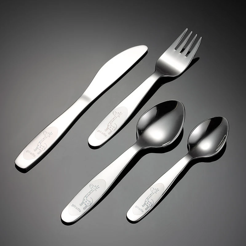 304 Stainless Steel Cute Cutlery Set for Children with Giraffe Pattern Spoon Fork Knife Teaspoon Dinnerware Dishwasher Safe