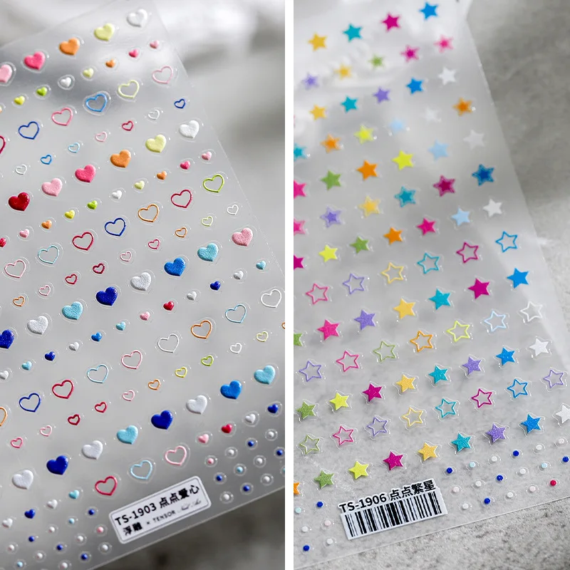 

Embossed Stars Stickers For Nails Rainbow Heart Love 3D Nail Art Sticker Adhesive Sticker Decals For Manicure Decoration