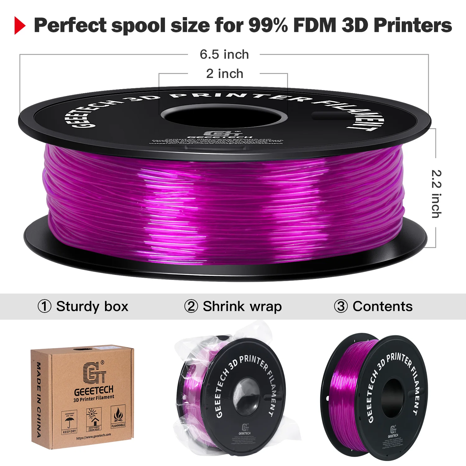 Premium TPU 3D Printer Flexible Filament - 1kg Spool, 1.75mm, Non-Toxic, Vacuum Packed, Shore Hardness 95A