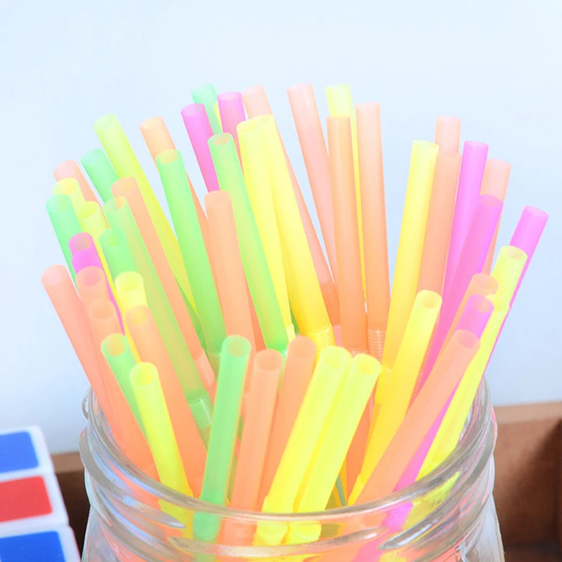 100Pcs 21cm Mixed Colors Plastic Bendable Drinking Straws Disposable Beverage Straws Wedding Decor Party Supplies