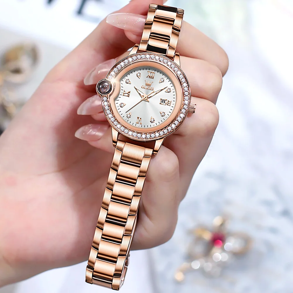 OLEVS Classic Women Rose Gold Top Brand Luxury Dress Business Fashion Casual Waterproof Watches Quartz Calendar Wristwatch