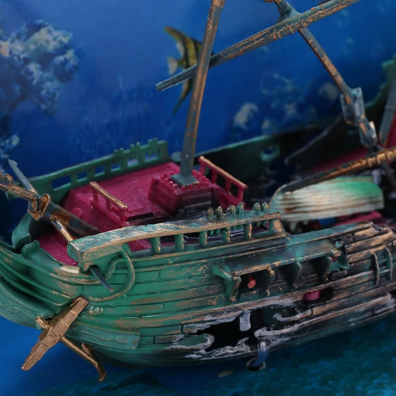 Large Aquarium Decoration Boat Plactic Aquarium Ship Air Split Shipwreck Fish Tank Decor C