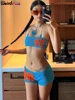 Weird Puss Embroidery Women 2 Piece Set Knit Summer Vacation Backless Bandage Strapless Tops+Shorts Casual Matching Slim Outfits 1