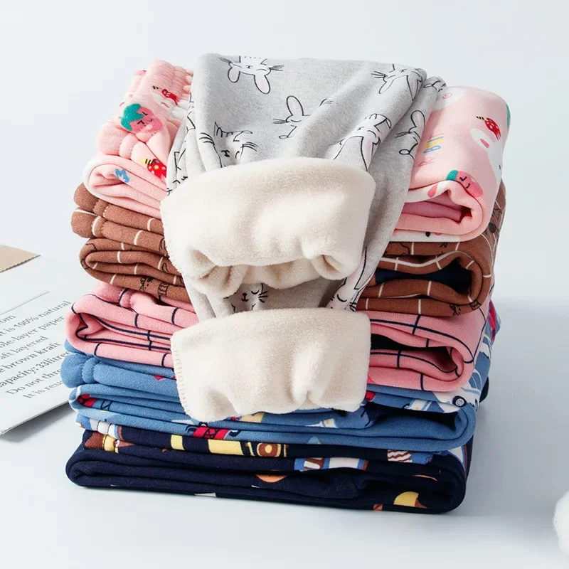 New 2-8 Years Old Boys and Girls Warm Pants Baby Solid Color Thick Pants Soft Sleepers Warm Children's Clothing