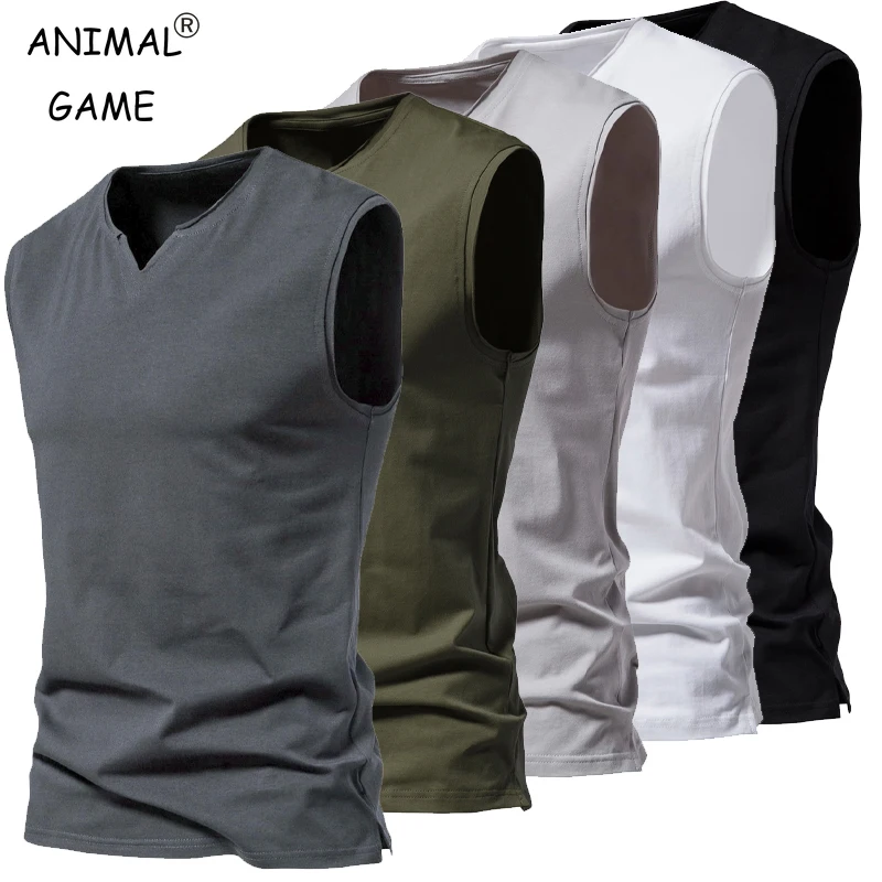 Sommer Herren V-Ausschnitt Tank Tops Athletic Jogging Gym T-Shirts Lose Weste Baumwolle Ärmelloses T-Shirt Leichte Basic Sport Tops