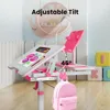 Kids Table and Chair Set , Height Adjustable Children's Study Station,Student School Table with Light,Pencil Case, and Bookstand 4