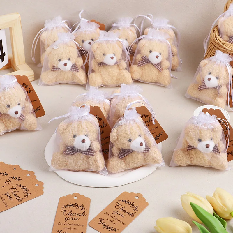 10 Sets Bären-Geschenktüten, inklusive 10 Mini-Bären, 10 Organzabeutel, 10 Dankeskarte für Babyparty, Hochzeit, Geburtstag, Party, Gäste, Geschenk – Detail 10