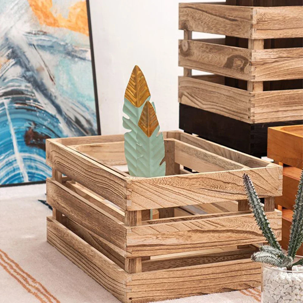 Pastoral Style Household Solid Wood Sundries Storage Box Retro Wooden Storage Box Display Thickened Wooden Strips Splicing 6