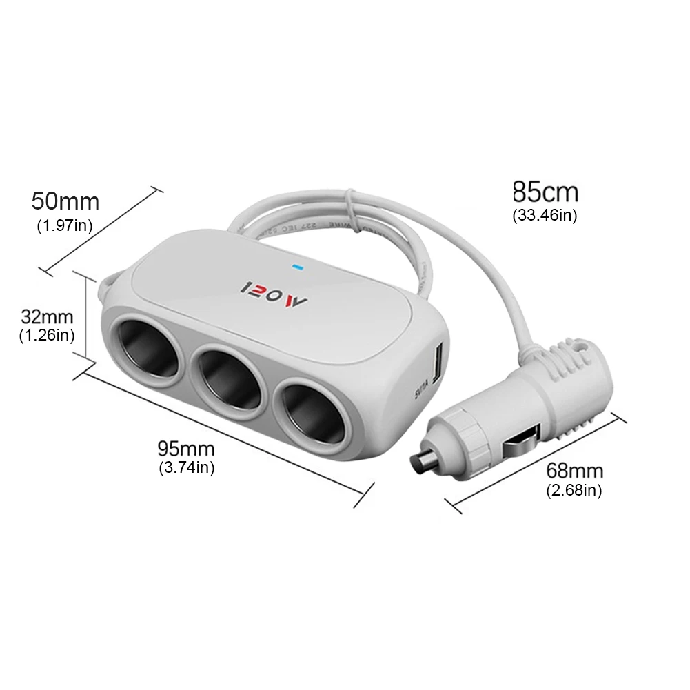 자동차 담배 라이터 소켓 3 소켓 담배 라이터 어댑터, 듀얼 USB 담배 라이터 전원 소켓, 아이폰 아이패드용 12V, 120W