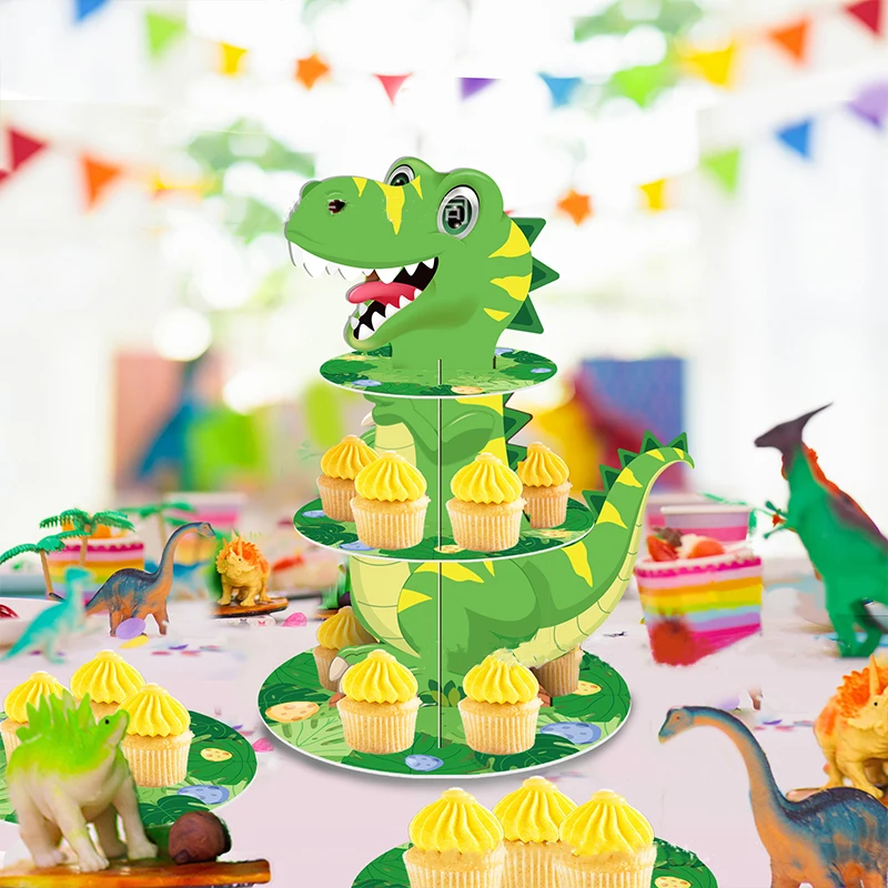 DinosaurCakeStandforKidsJungleSafariDinoCupcakeStandWildRoarHappyBirthdayParty