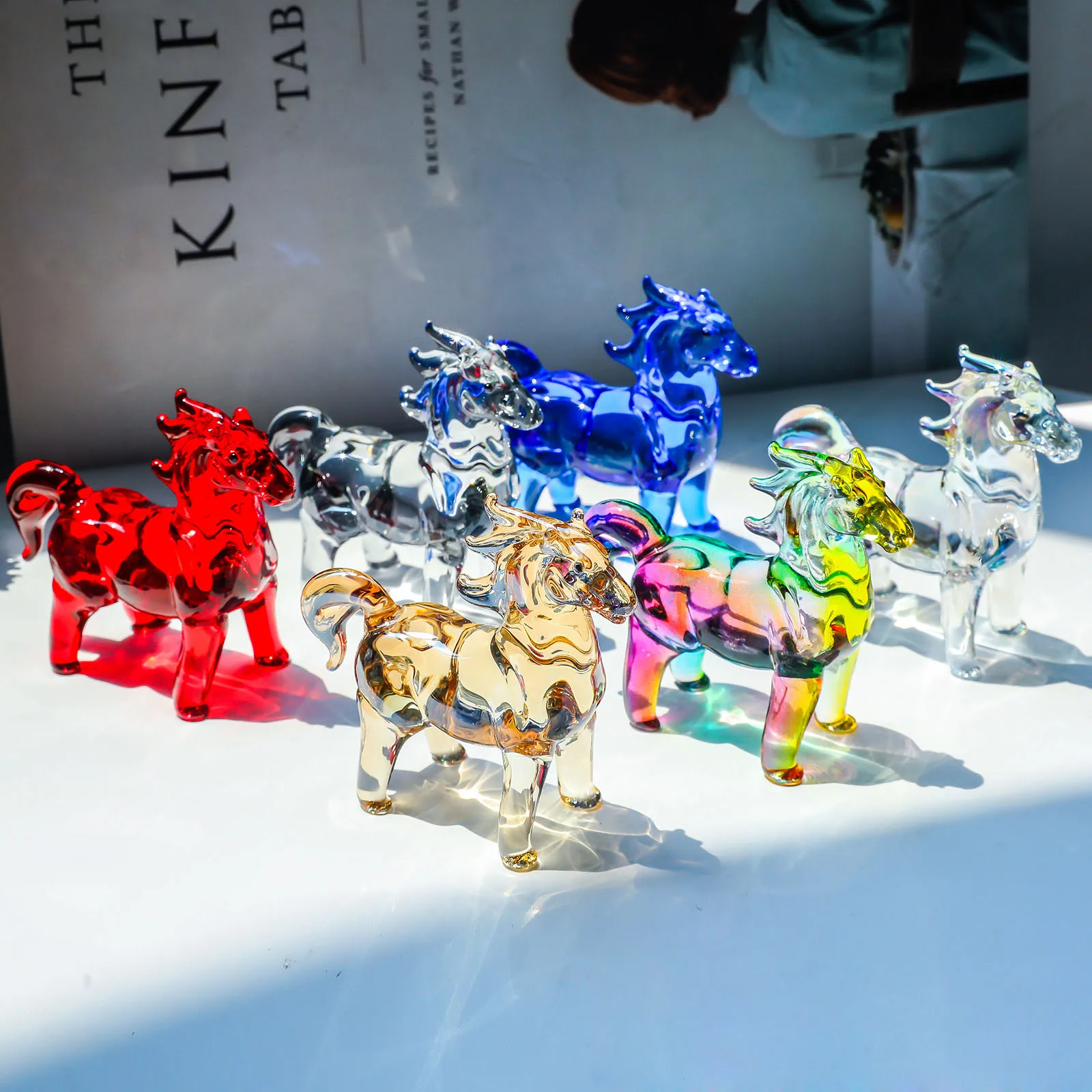 Colorful Crystal Horse Statue - Artistic Glass Ornament for Home and Office Decor