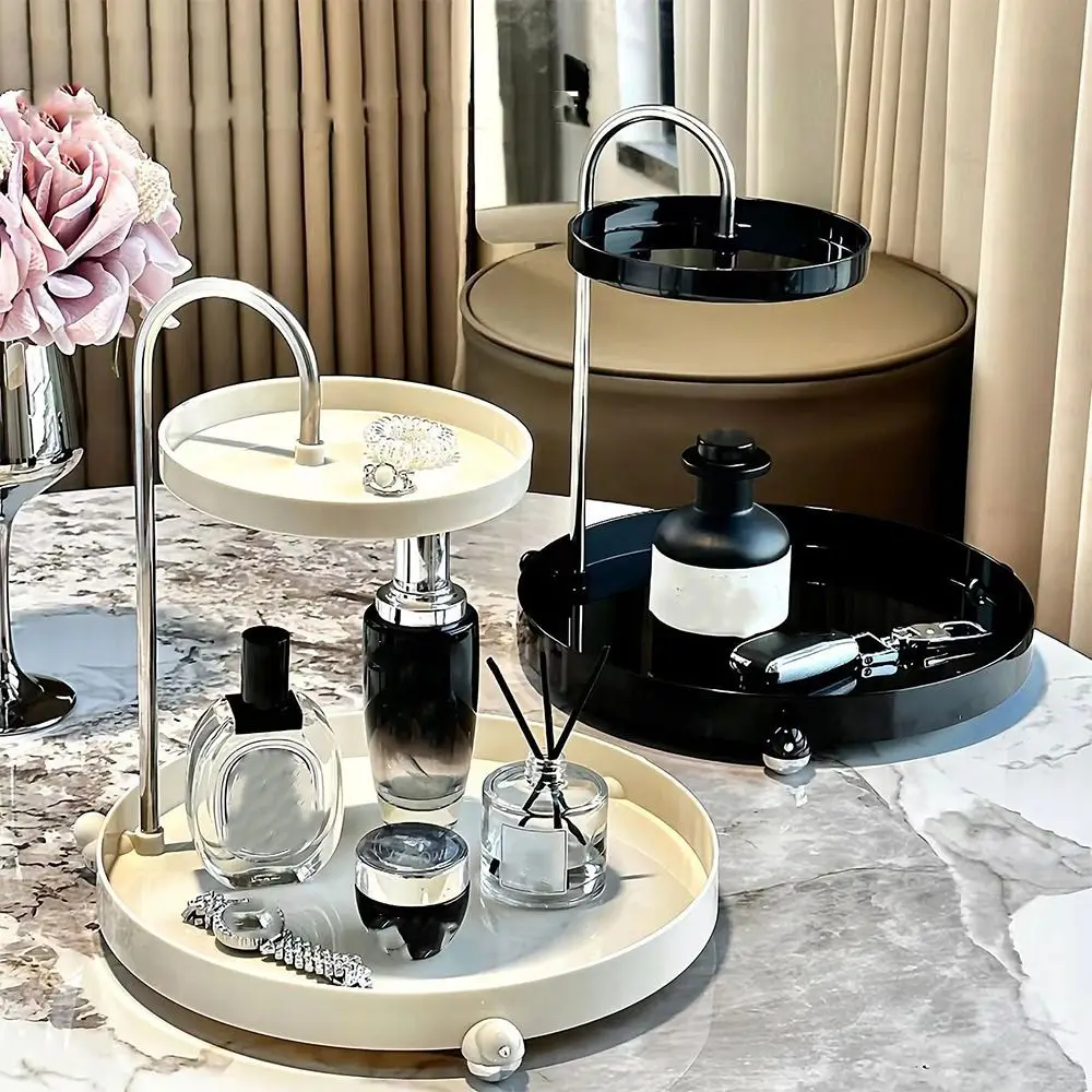 Acrylic Makeup Organizer Tray Double Layer Spinning Holder Display Rack Large Capacity Decorative Vanity Organizer